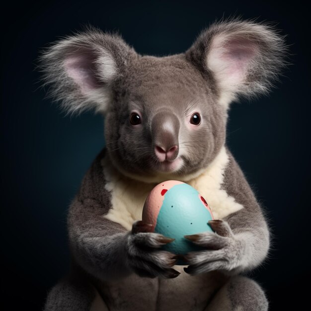 Portrait of a funny koala holding Easter egg Easter card frame design