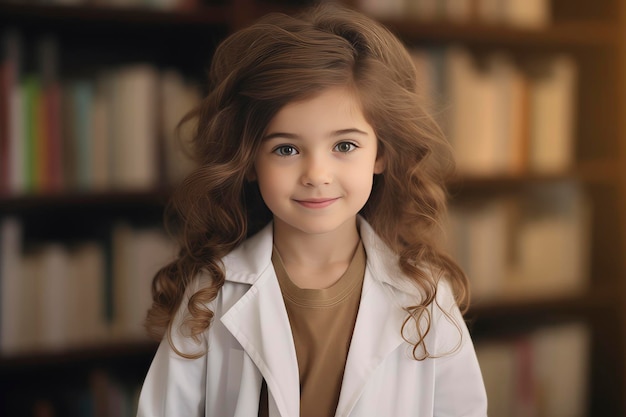 Portrait of funny little girl professor