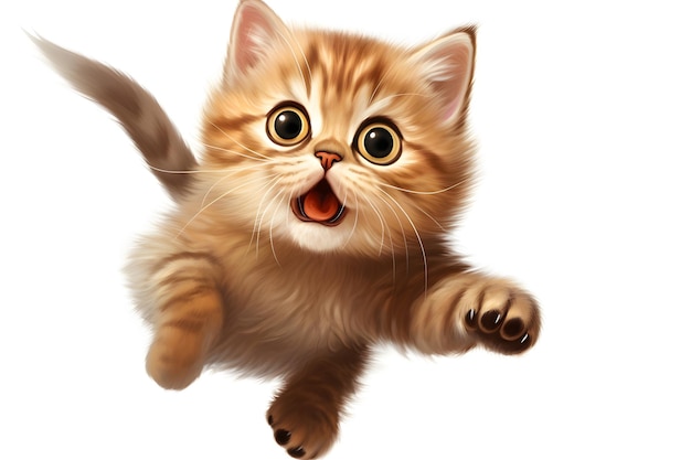 Portrait of a funny surprised cat closeup Cute cat in jump isolated on transparent background pn