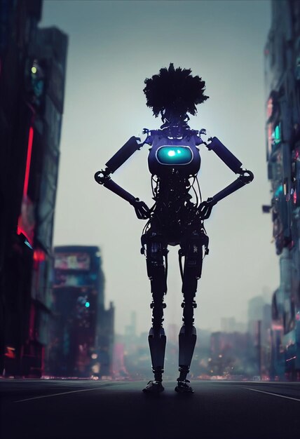 Portrait of a futuristic female robot an artistic abstract\
cyberpunk fantasy concept of a robot