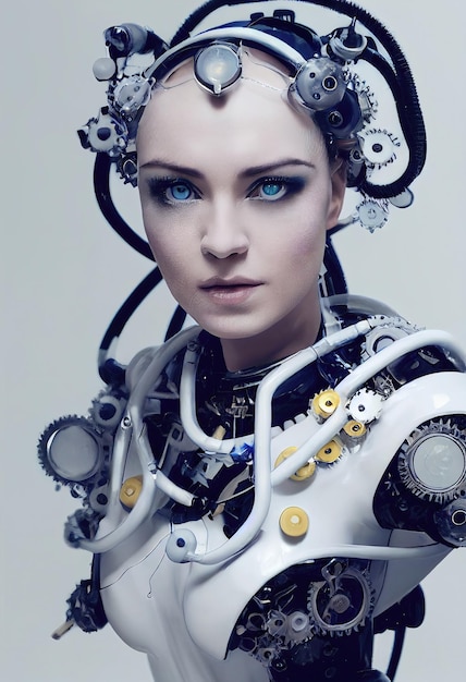 Ritratto di un robot futuristico una fantasia cyberpunk astratta artistica. concetto di un robot moderno