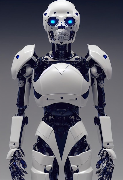 미래형 로봇의 초상화입니다. 예술적 추상 사이버펑크 판타지. 현대 로봇의 개념