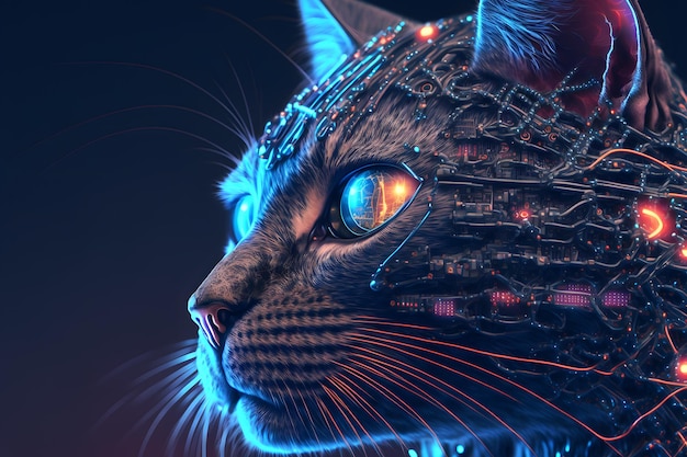 Portrait of a futuristic robot cat an artistic abstract cyberpunk fantasy concept