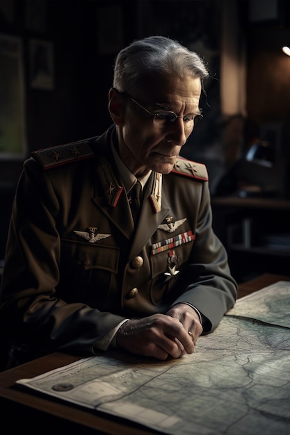 Portrait of general in war room