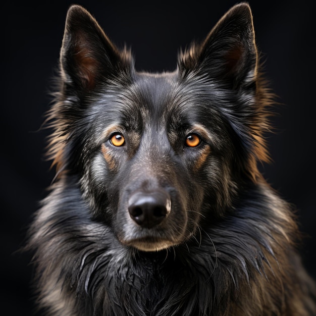 portrait of a german shepherd dog on a black background