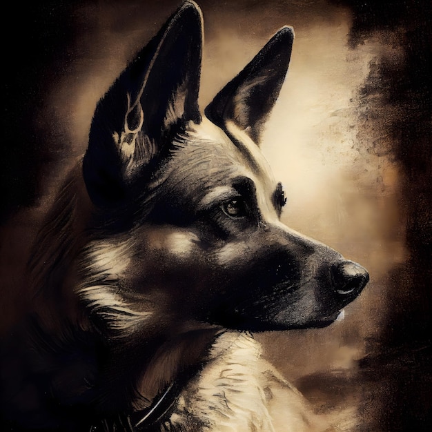 오래 된 컬러 이미지 스타일의 독일 셰퍼드 강아지 사진의 초상화