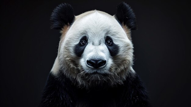 Portrait of a giant panda on a black background studio shot