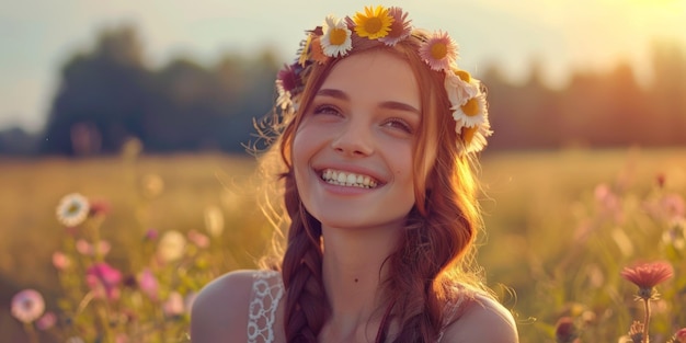 portrait of a girl in a clearing with flowers Generative AI