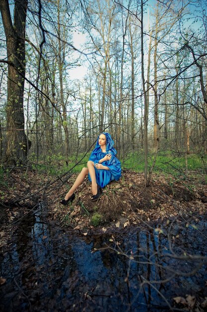 Portrait of the girl in a dark blue dress 2873