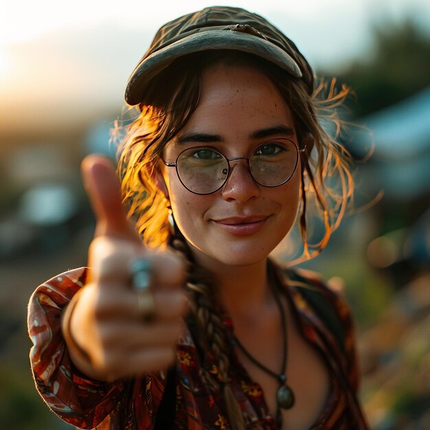 portrait of girl giving thumbs up sign