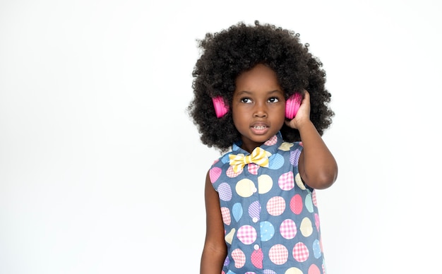 A portrait of a girl listening to the music