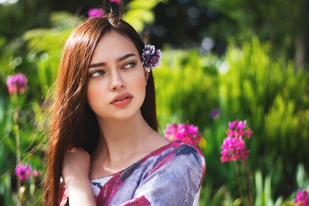 Portrait of a girl in the nature, girl with clear eyes