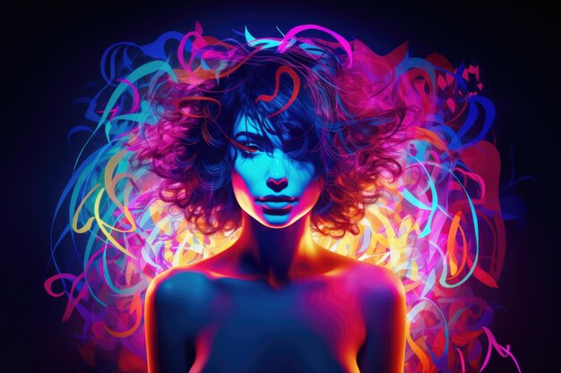 Portrait of a girl in neon rays