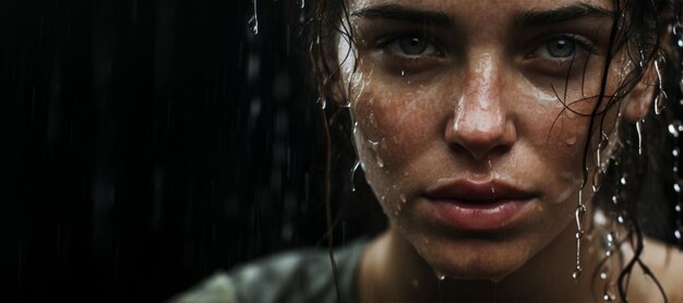 portrait of a girl in the rain closeup Generative AI