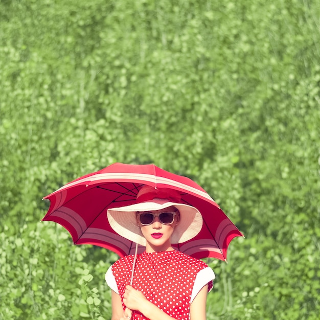 Portrait of a Girl in retro style Outdoors