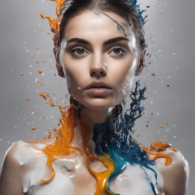 Portrait of a girl in a splash of foam or cream