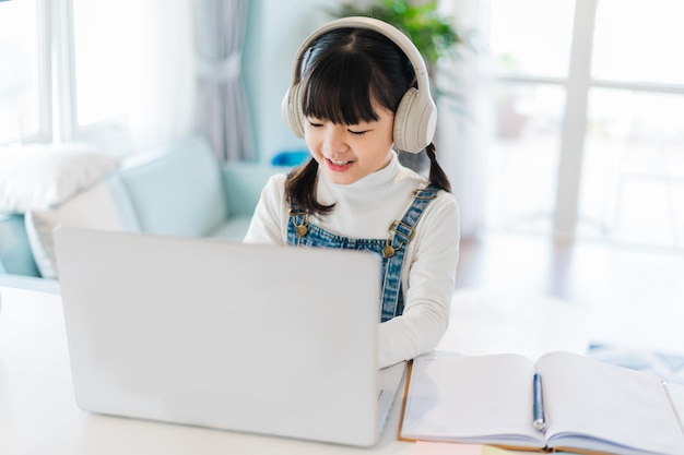 Portrait of a girl studying online at home