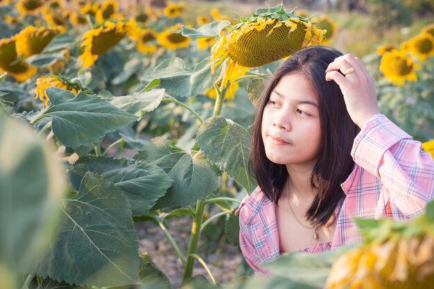 Portrait of a girl in sunflower