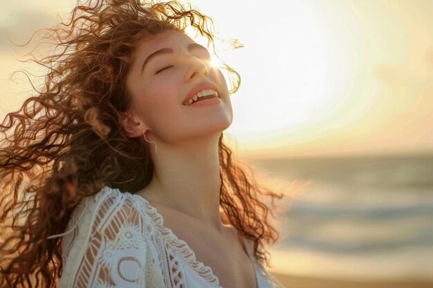 portrait of a girl at sunset near the sea