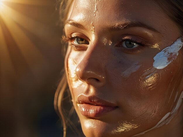 portrait of a girl wearing sunscreen close up view beautiful young skin cosmetics advertisement