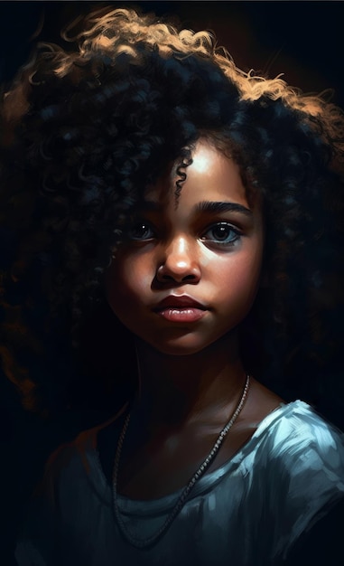 A portrait of a girl with curly hair