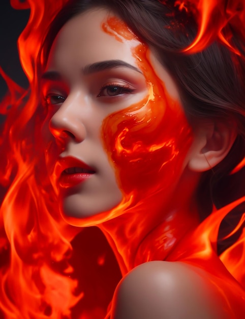 Portrait of a girl with fire in her body