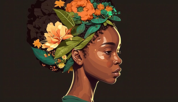 A portrait of a girl with flowers on her head