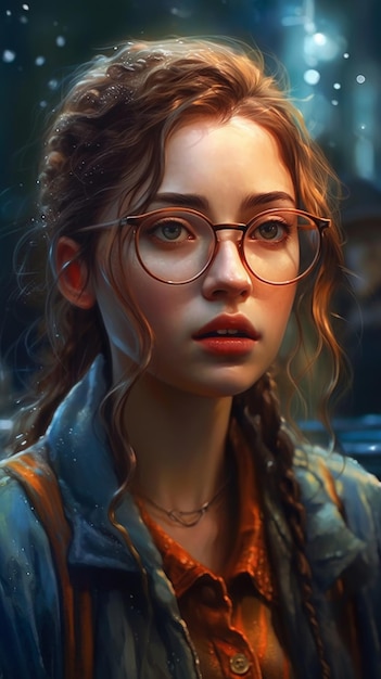 A portrait of a girl with glasses