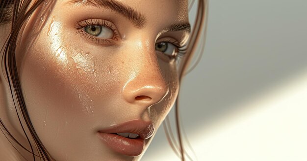 Portrait of a girl with glowing skin face and body care beauty and health