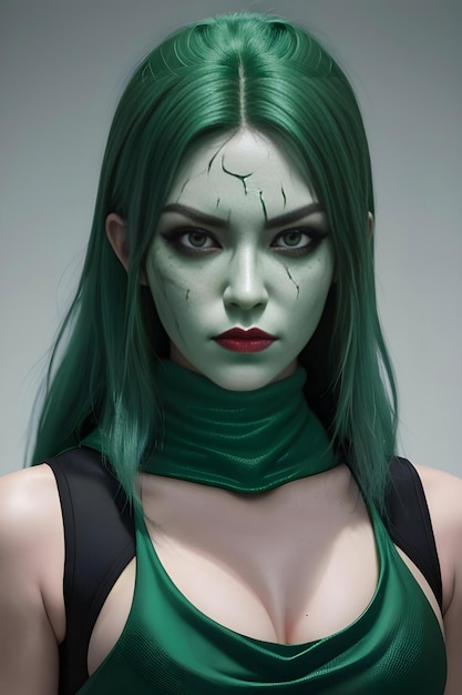 Portrait of a girl with green hair and makeup