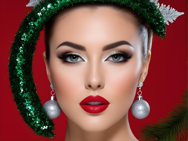 Photo portrait of a girl with new years christmas makeup