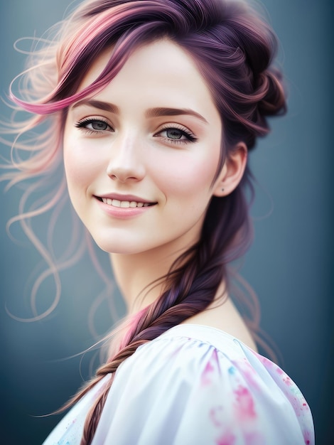 Portrait of a girl with pink hair