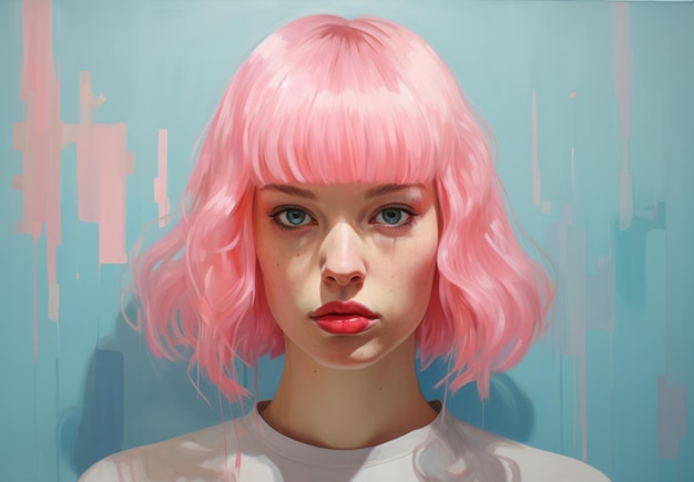 Portrait of a Girl with Pink Hair