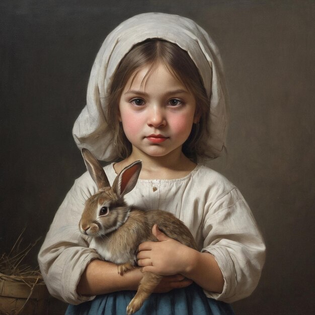 Photo portrait of a girl with a rabbit