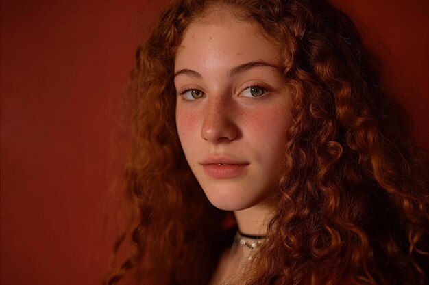 Foto ritratto di una ragazza con i capelli ricci rossi