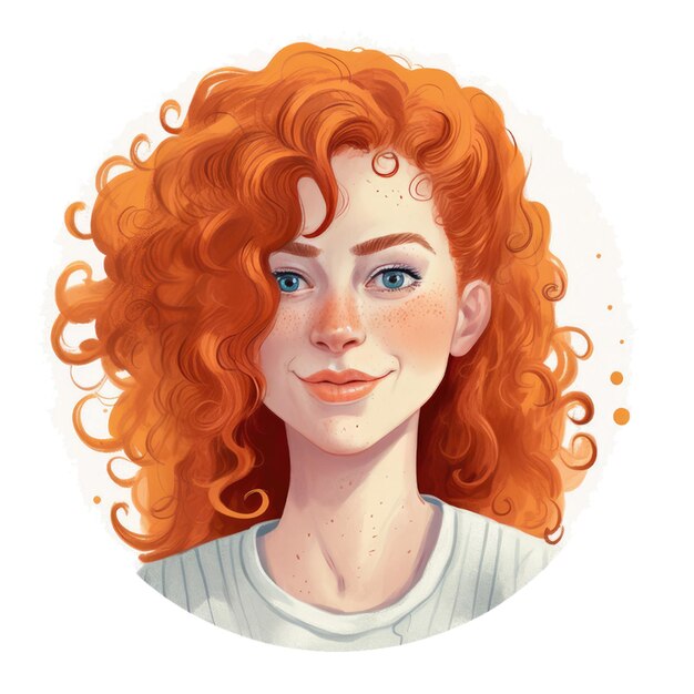 A portrait of a girl with red hair and a white shirt.