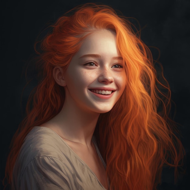 A portrait of a girl with red hair.