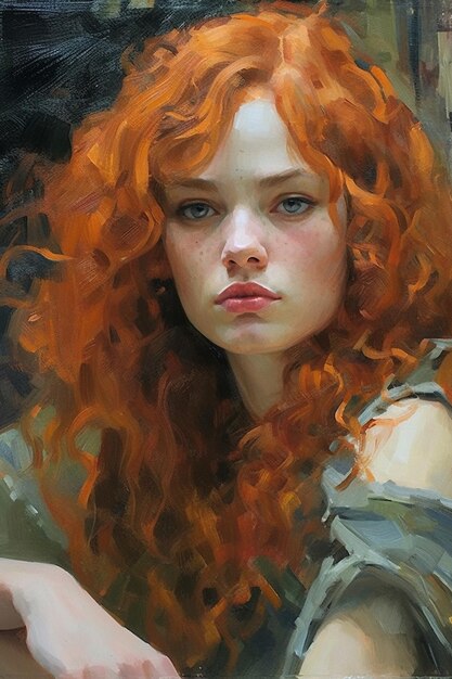 A portrait of a girl with red hair