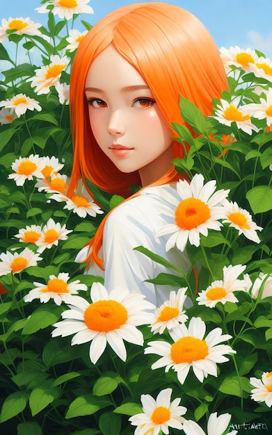 夏至クリームシクル植物を持つ少女の肖像画