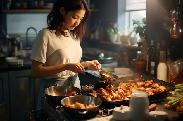 Foto un ritratto di una ragazza che cucina passione generativa ai