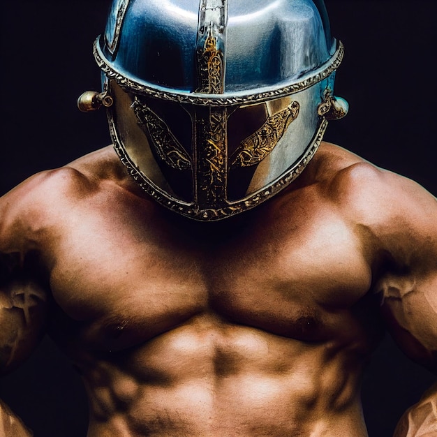 Portrait of gladiator warrior with helmet