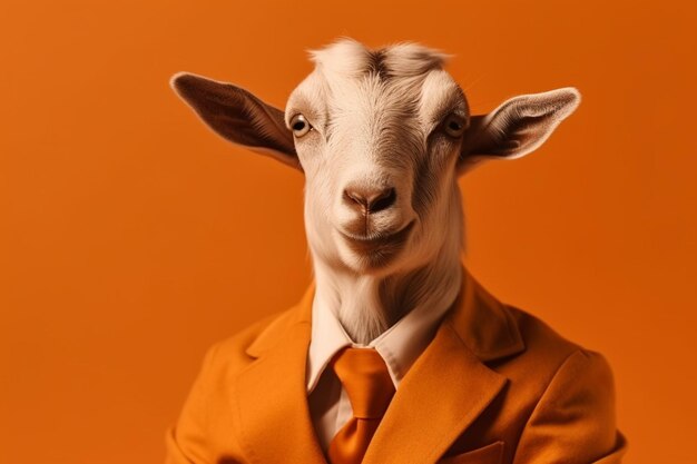 Portrait of a goat and a businessman suit isolated background generative ai