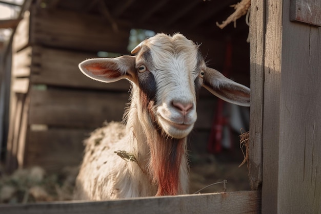 Portrait of a goat in the corral on a sunny day