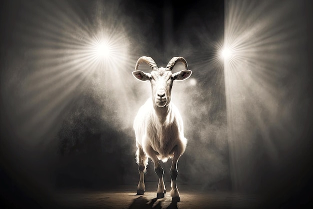 Portrait of goat like a dancer on stage under the floodlights from above generative ai