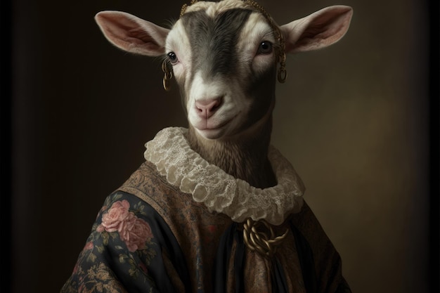 Portrait of goat in a victorian dress