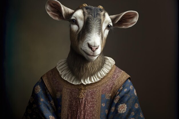 Portrait of goat in a victorian dress