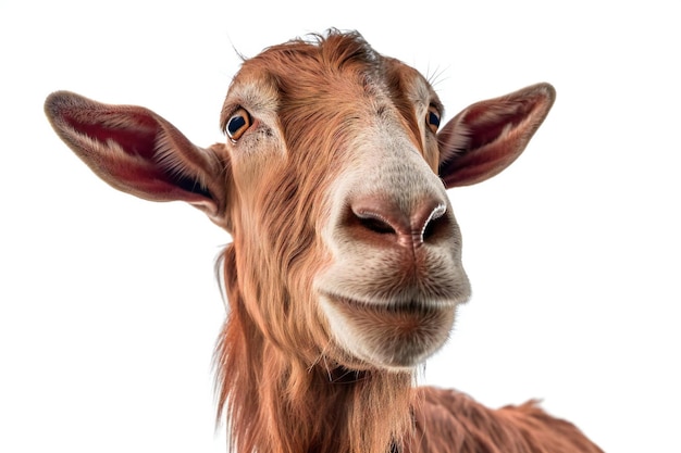 Portrait of a goat on a white background Closeup