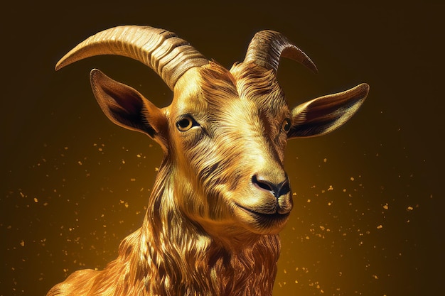 A portrait of a goat with horns