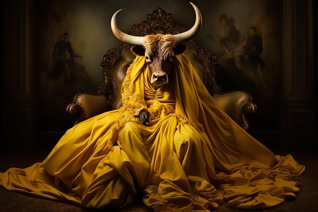 Photo a portrait of a god bull in full royal costumes