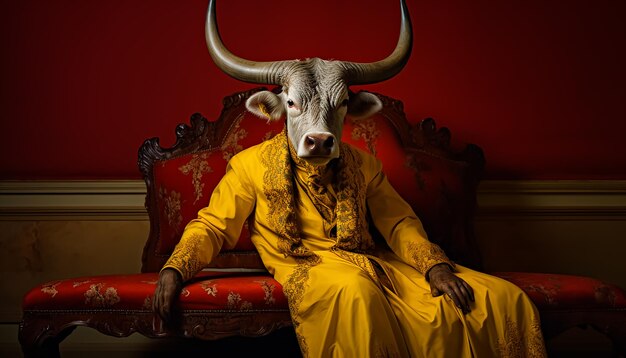 A portrait of a God Bull in full Royal costumes